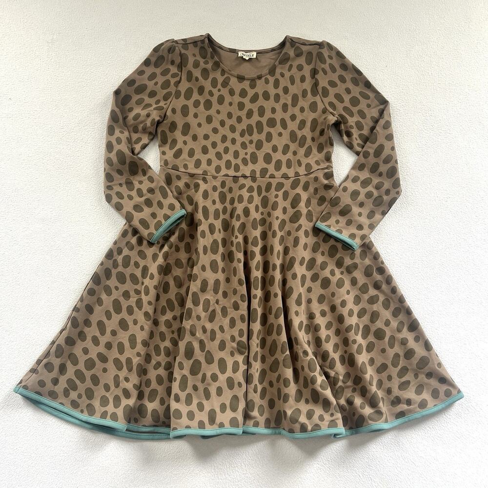 Finding Foxtale Brown Dot Print Teal Knit Long Sleeve Skipping Rocks Dress 10